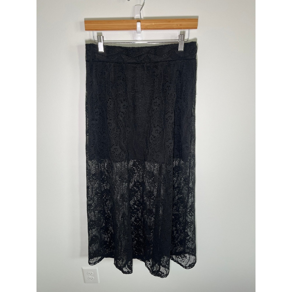 Witchy Boho Dark Fairy Maxi Skirt Womens M Black Lace Sheer Goth Grunge